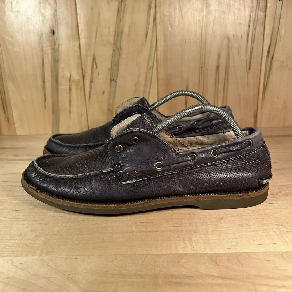 JOHN VARVATOS Schooner 10.5 M Navy Perforated Leather Moccasin Loafer Boat Shoes
